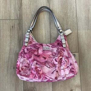 Coach Pink and Silver Maggie Floral Shoulder Bag